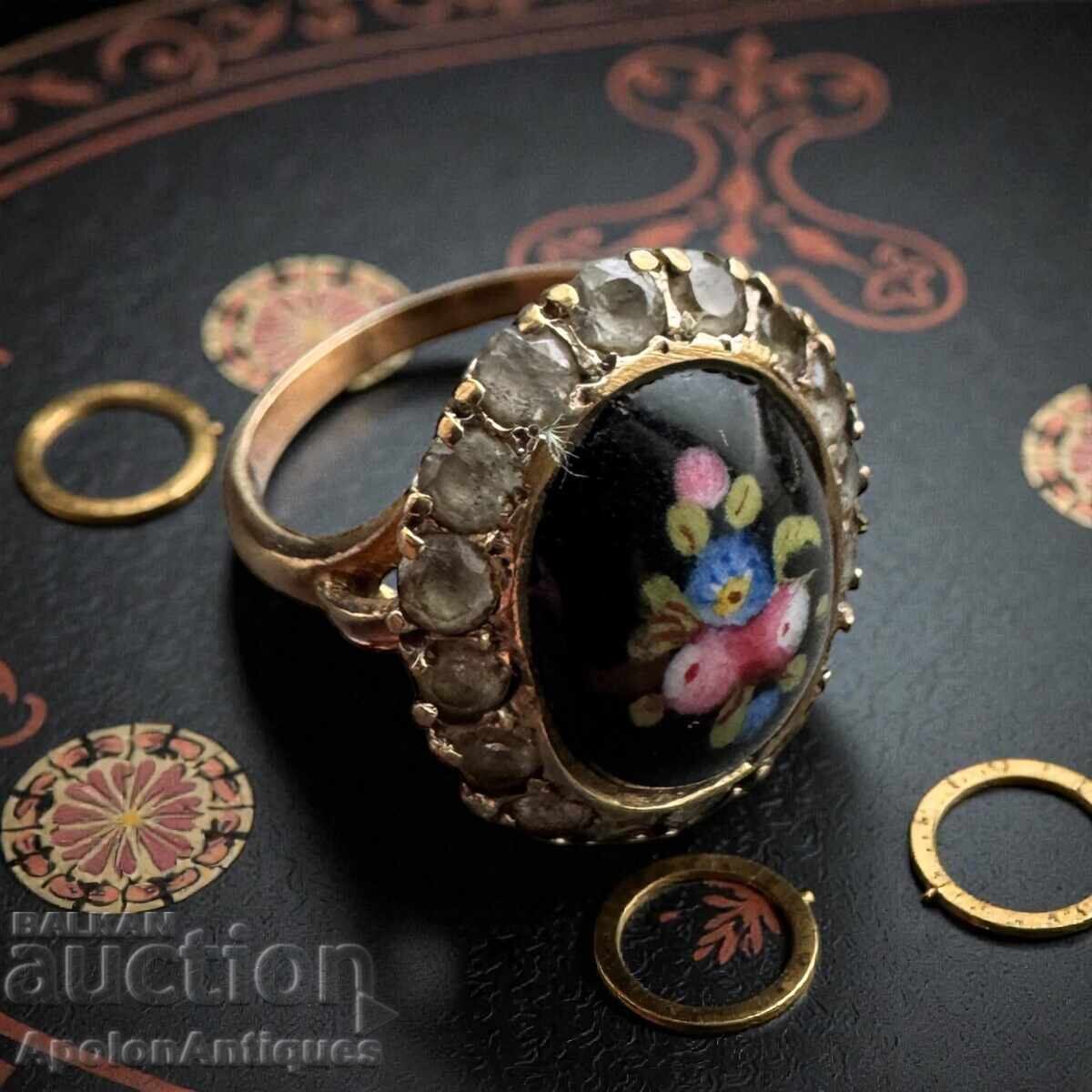 Χρυσό ιταλικό δαχτυλίδι με γυάλινο μωσαϊκό και ζιργκόν με τιμή 750.00 BGN | € 383.47