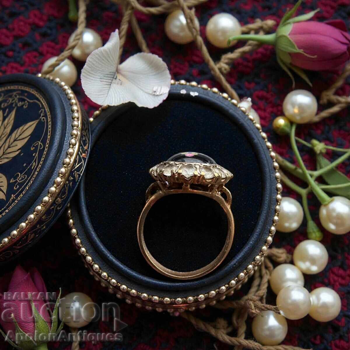 Δημοπρασία Χρυσό ιταλικό δαχτυλίδι με γυάλινο μωσαϊκό και ζιργκόν