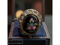 Χρυσό ιταλικό δαχτυλίδι με γυάλινο μωσαϊκό και ζιργκόν