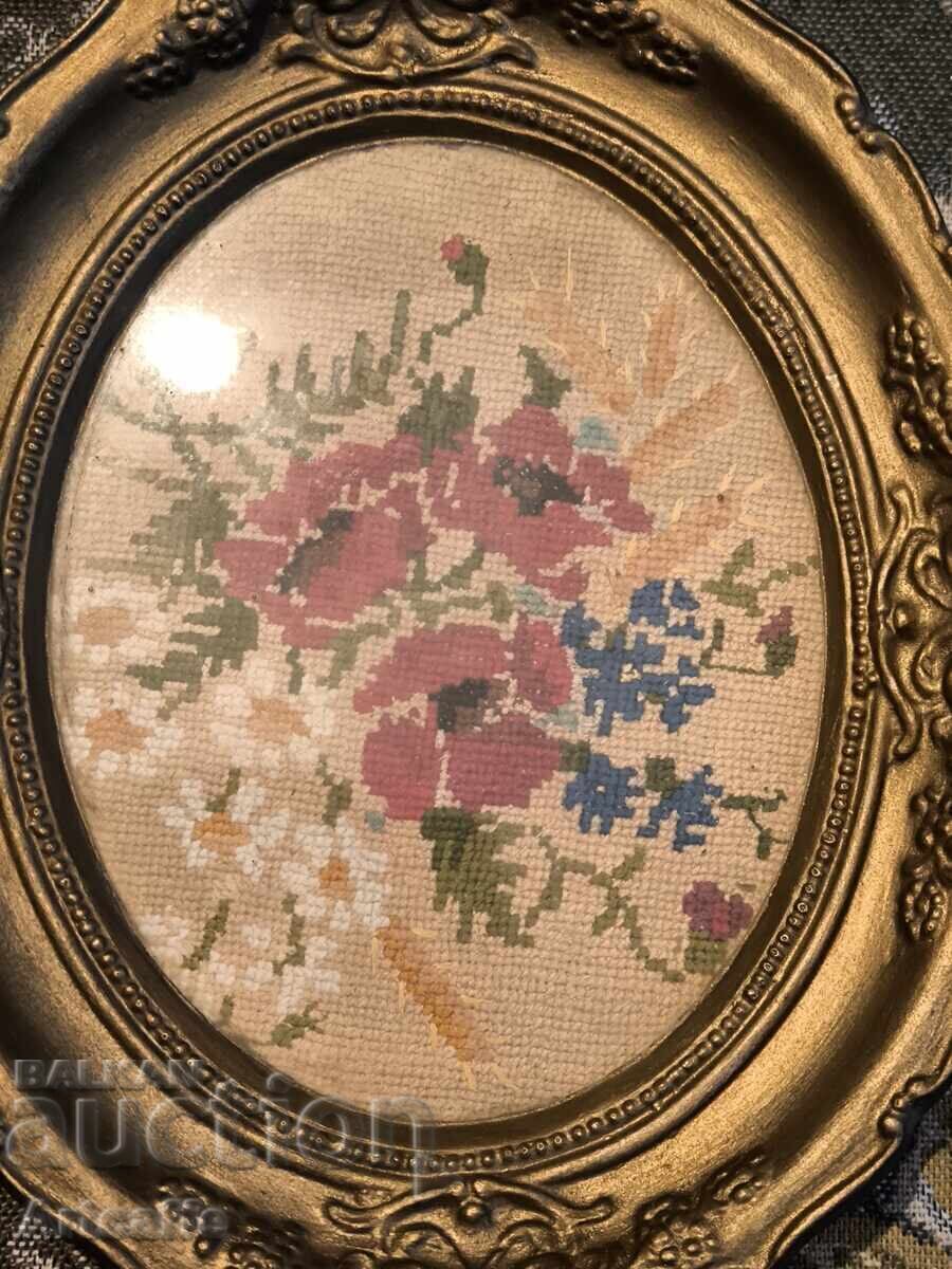 Licitație Frumos goblen floral brodat manual Licitație Frumos goblen floral brodat manual