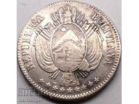 Βολιβία 1865 1 μπολιβιάνο 24,85 g ασήμι - εξαιρετικά σπάνιο