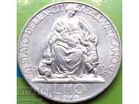 10 Lire 1949 Vatican Pius al XII-lea Aluminiu