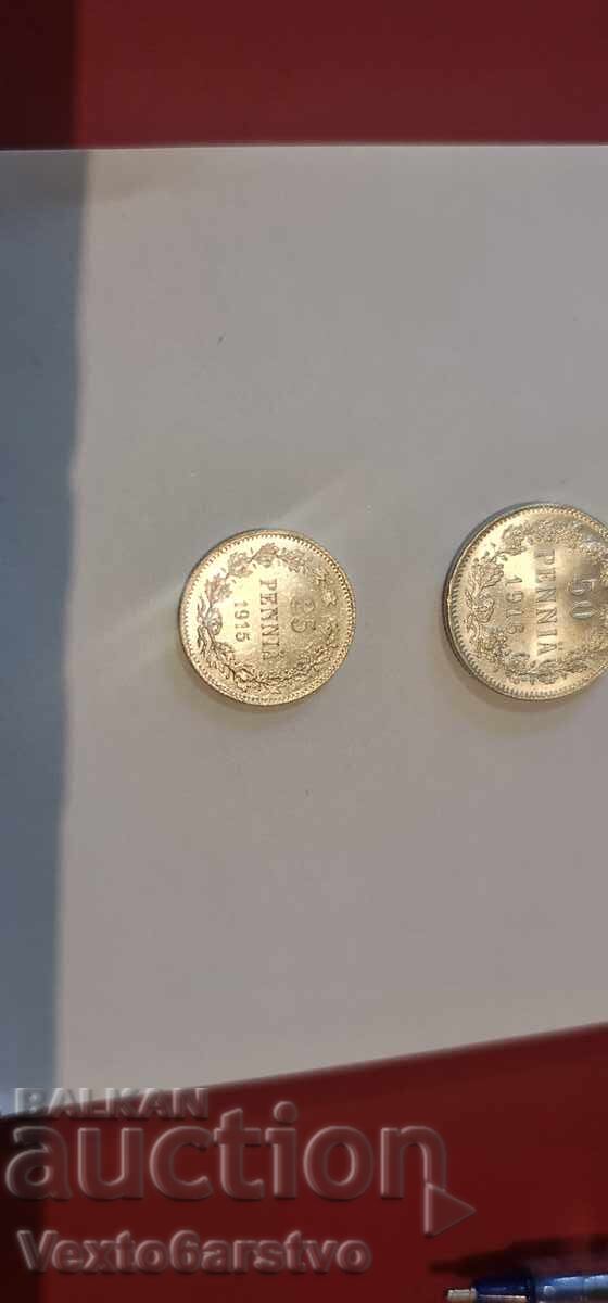 Auction Coin - 50 and 25 Pennia - Finland. 1916-1915. - UNC Auction Coin - 50 and 25 Pennia - Finland. 1916-1915. - UNC