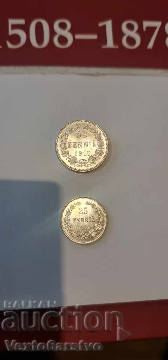 Coin - 50 and 25 Pennia - Finland. 1916-1915. - UNC Coin - 50 and 25 Pennia - Finland. 1916-1915. - UNC