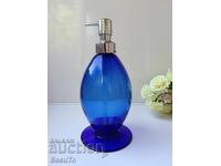 Луксозен италиански дозатор за течен сапун/веро, синьо стъкл