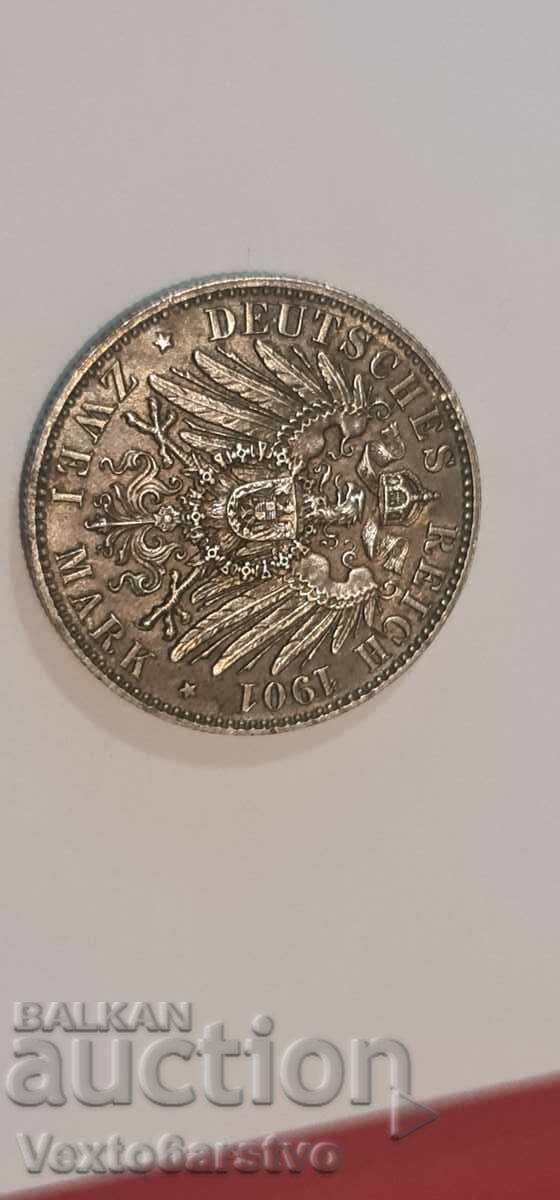 Monedă de 2 mărci 1901 - Germania - BZC.---2 - 6 Monedă de 2 mărci 1901 - Germania - BZC.---2 - 6
