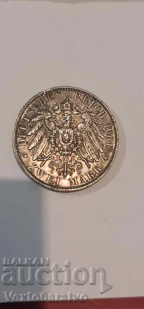 Monedă de 2 mărci 1901 - Germania - BZC.---2 - 7 Monedă de 2 mărci 1901 - Germania - BZC.---2 - 7