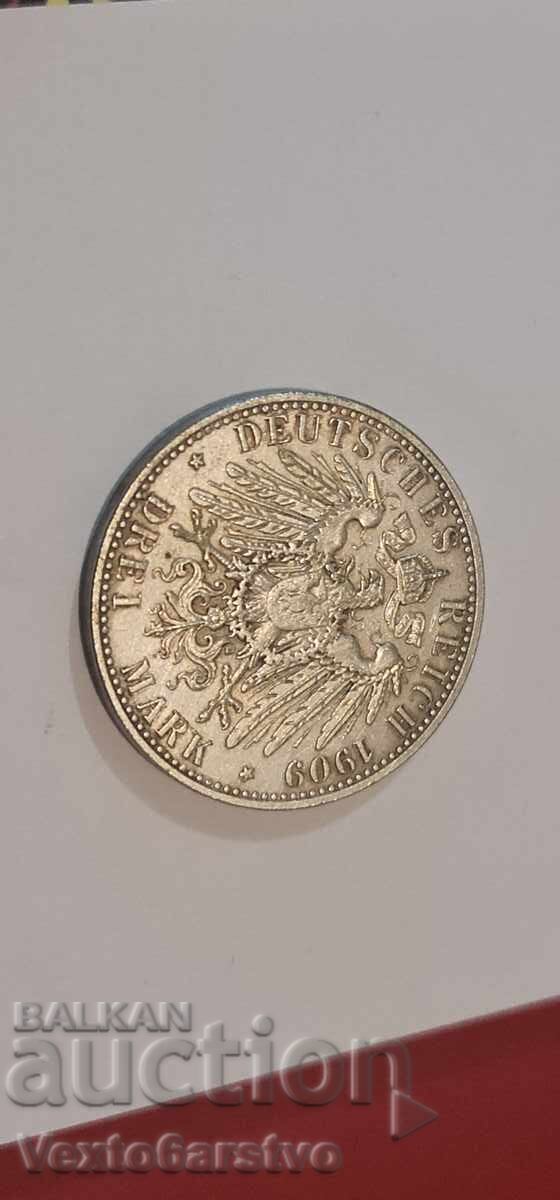 Coin - 3 marks 1909 - Germany - BZTs - 6 Coin - 3 marks 1909 - Germany - BZTs - 6