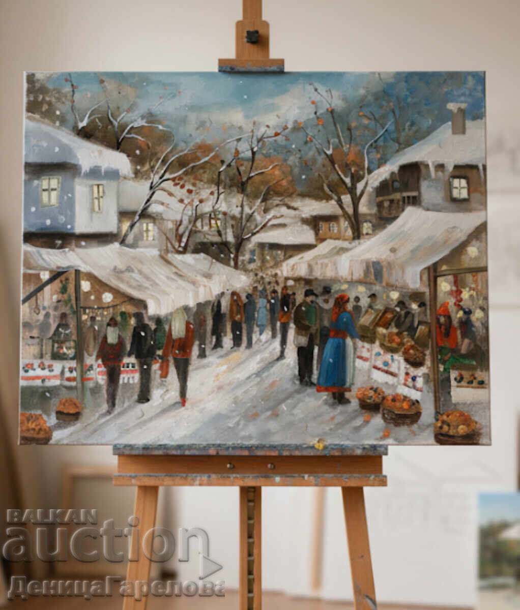 Denitsa Garelova painting 50/40 "Christmas Market" with price 190.00 BGN | € 97.15 Denitsa Garelova painting 50/40 "Christmas Market" with price 190.00 BGN | € 97.15
