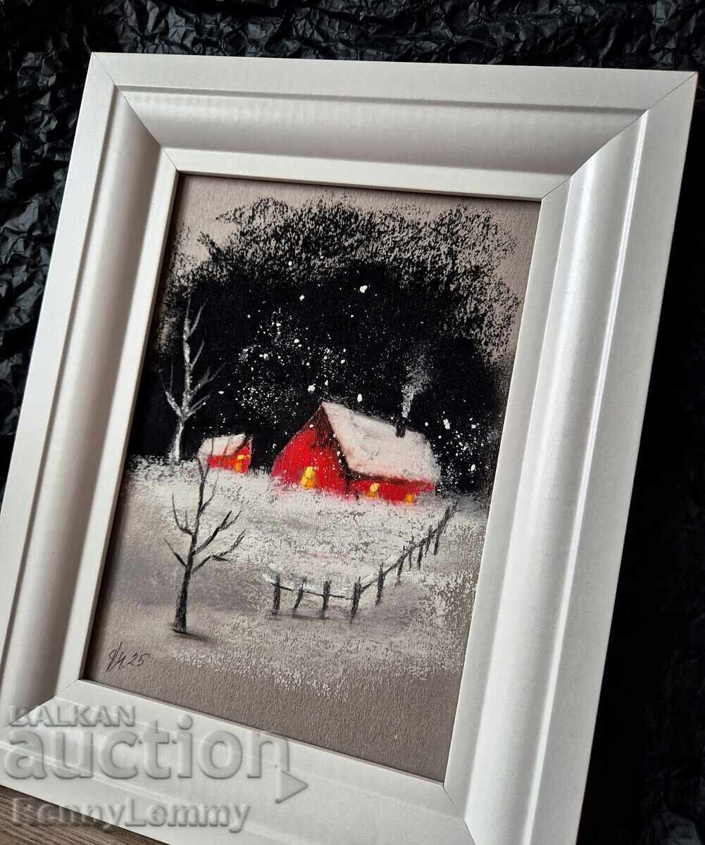 Зима, картина въглен, оригинална рисунка с цена 45.00 лв. | € 23.01
