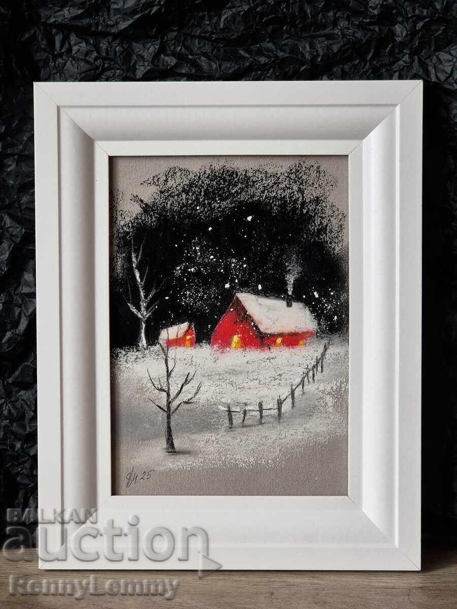 Зима, картина въглен, оригинална рисунка