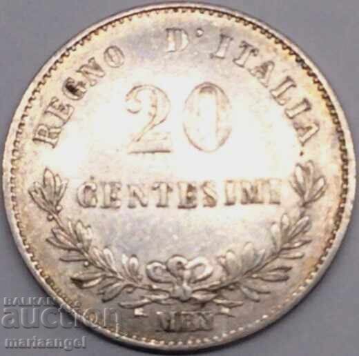 Italia 20 centesimi 1863 M - Milano argint Patină - 5 Italia 20 centesimi 1863 M - Milano argint Patină - 5