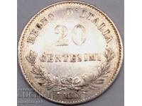 Italia 20 centesimi 1863 M - Milano argint Patină