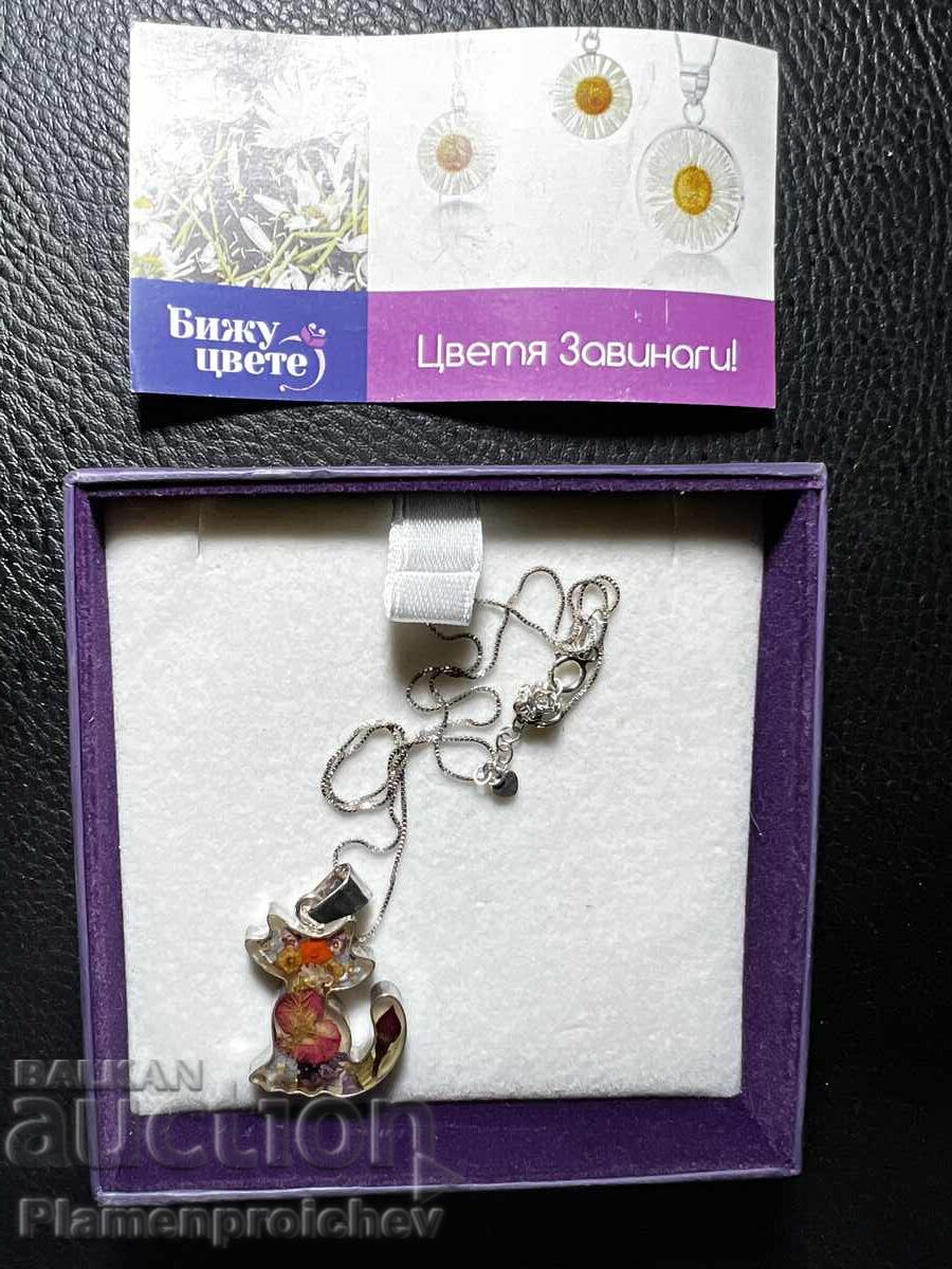 Licitație UNICAT, COLIER NOU, ARGINTAT, BIJUTERIE, FLOARE