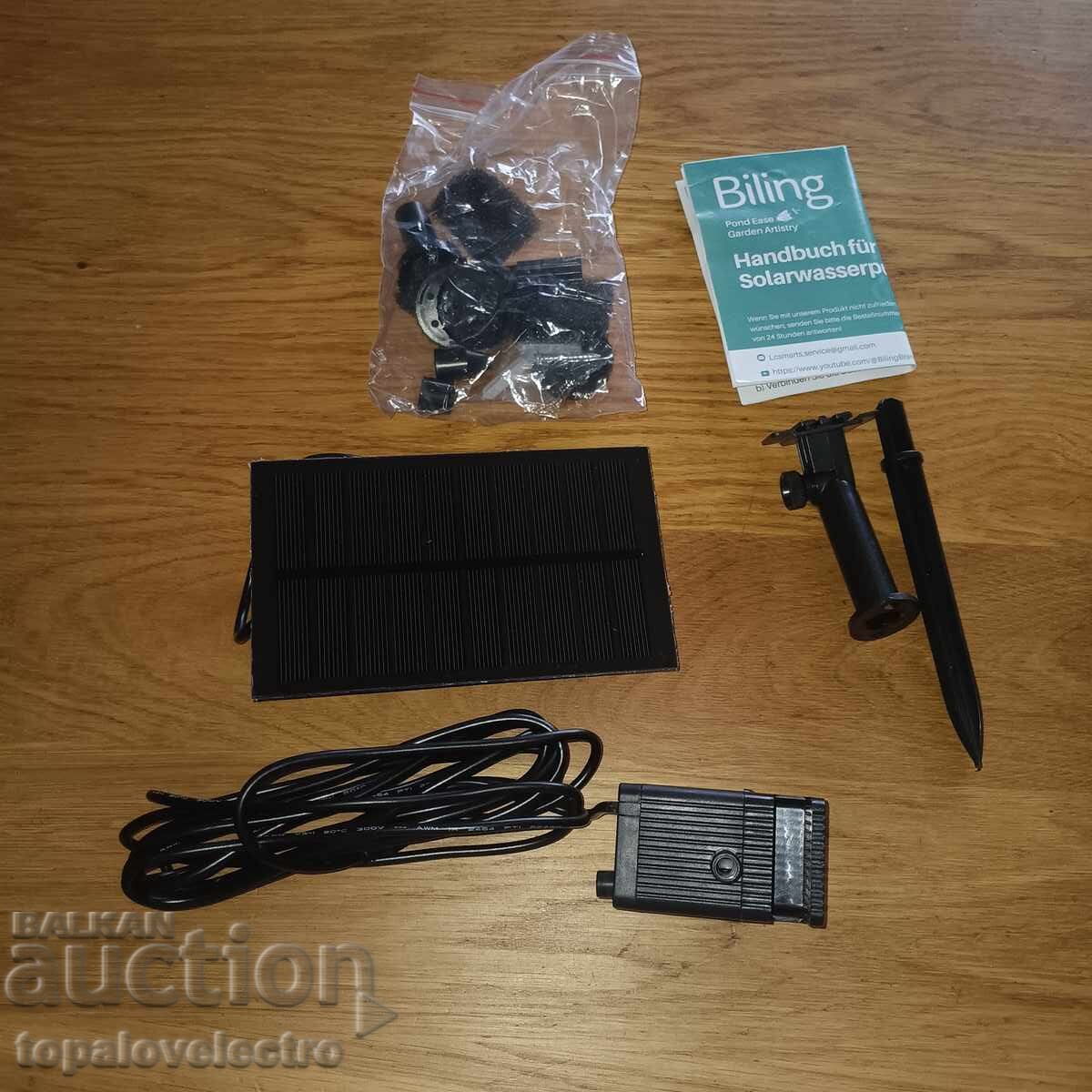 Доставка на НОВ! Соларен фонтан Biling 1.5W – 6 дюзи, филтър, стъклен па