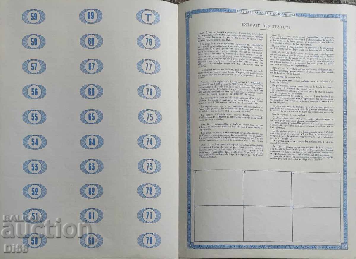 Стара Акция Облигация Белгия 500 Франка 1944 г с цена € 10.23 | 20.01 лв.