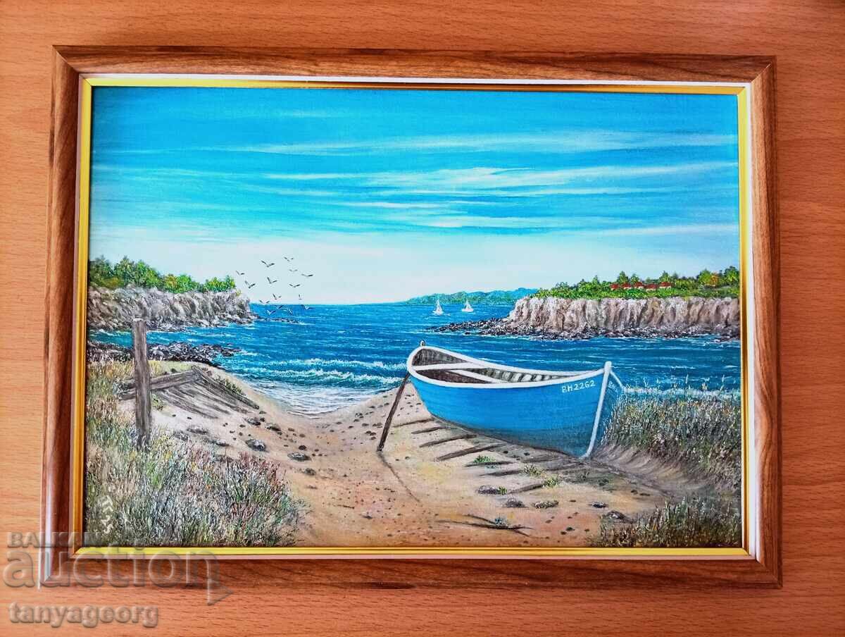 Θαλασσινό τοπίο με βάρκα Θαλασσινό τοπίο με βάρκα