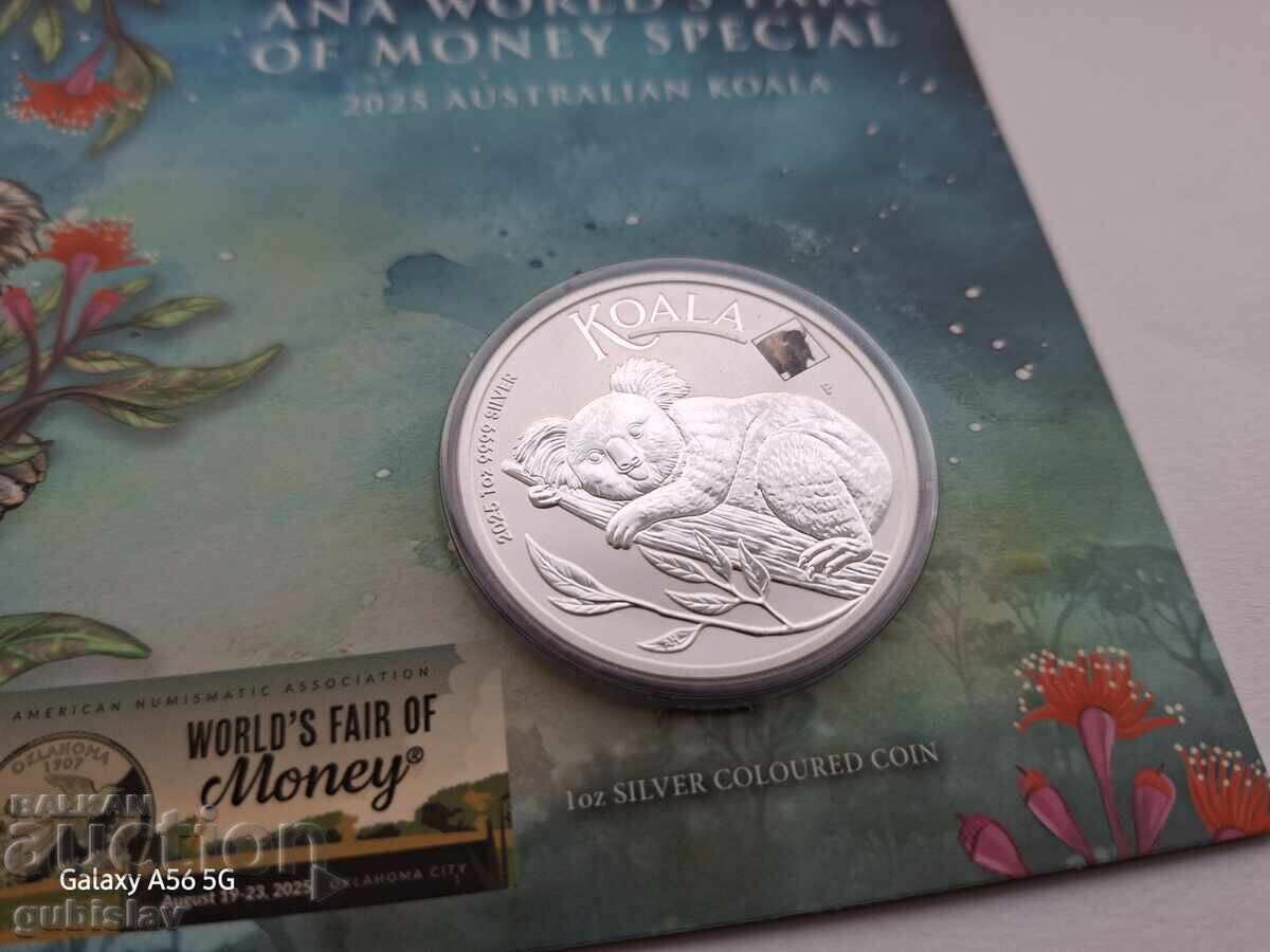 Сребърна монета 1 oz., Австралийска коала/бизон, 2025 г. с цена 410.00 лв. | € 209.63 Сребърна монета 1 oz., Австралийска коала/бизон, 2025 г. с цена 410.00 лв. | € 209.63