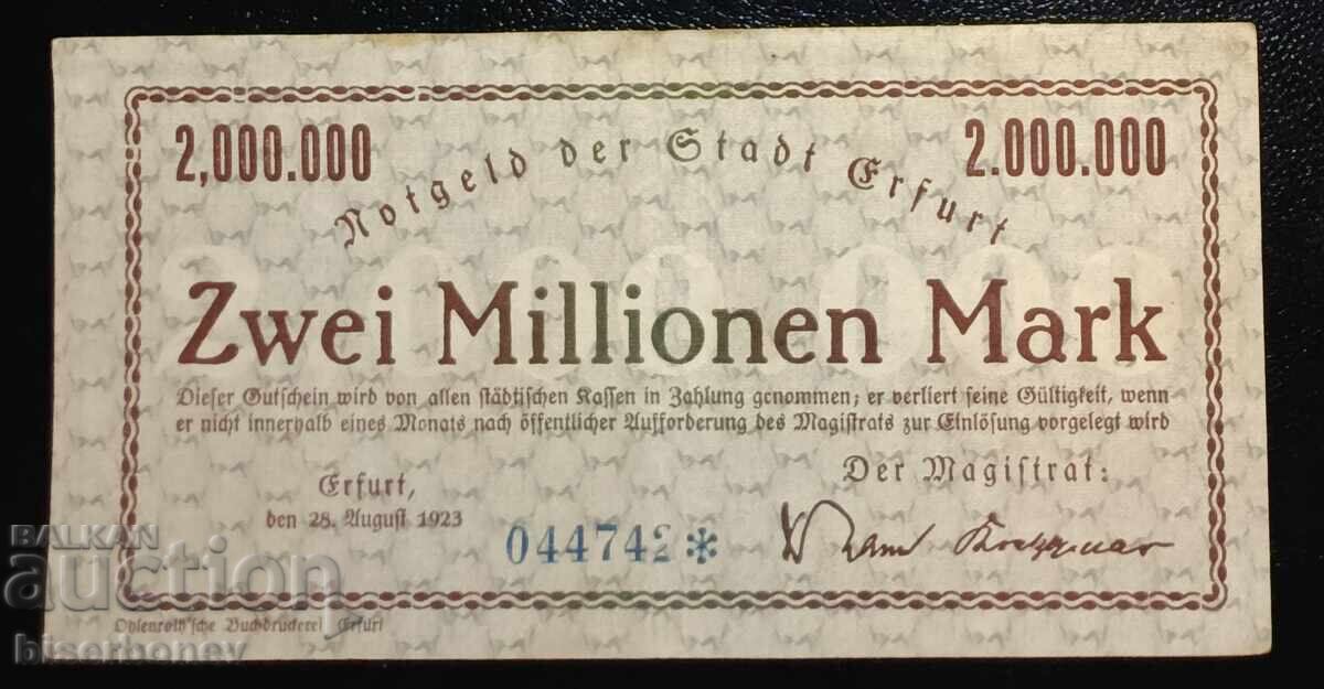 Germany, Germany, 2 Million Mark Fürth, 1923, VF/XF Germany, Germany, 2 Million Mark Fürth, 1923, VF/XF