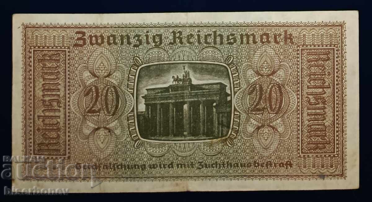 Germania, Germania 20 Reichsmărci 1939, VF/XF cu preț 16.00 BGN | € 8.18 Germania, Germania 20 Reichsmărci 1939, VF/XF cu preț 16.00 BGN | € 8.18