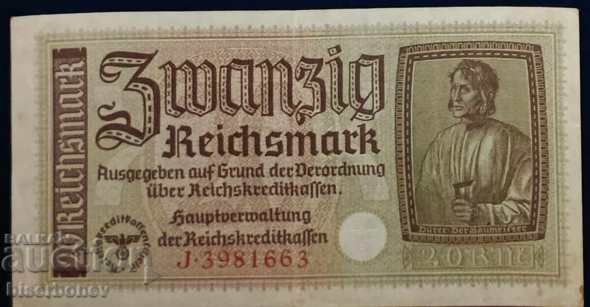 Germania, Germania 20 Reichsmărci 1939, VF/XF Germania, Germania 20 Reichsmărci 1939, VF/XF