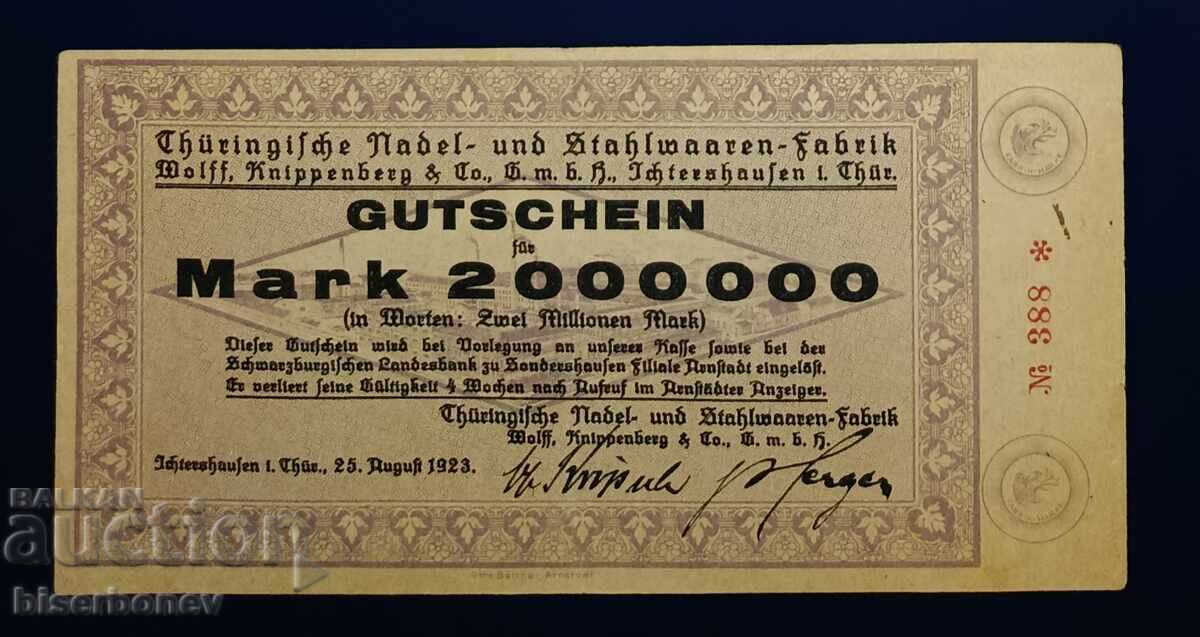 Γερμανία, Γερμανία, 2 εκατομμύρια μάρκα Interhausen, 1923, VF+ Γερμανία, Γερμανία, 2 εκατομμύρια μάρκα Interhausen, 1923, VF+