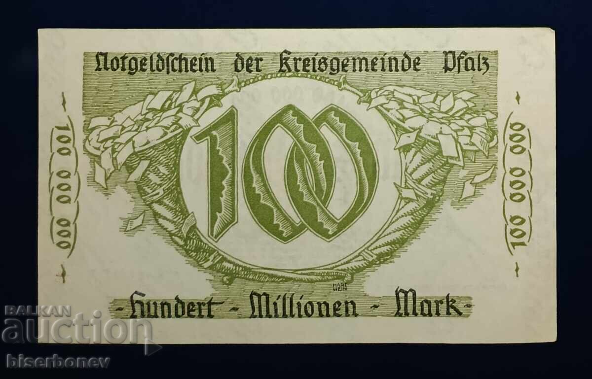 Germany, Germany, 100 Million Mark Pfalz, 1923, aUNC with price 13.00 BGN | € 6.65 Germany, Germany, 100 Million Mark Pfalz, 1923, aUNC with price 13.00 BGN | € 6.65
