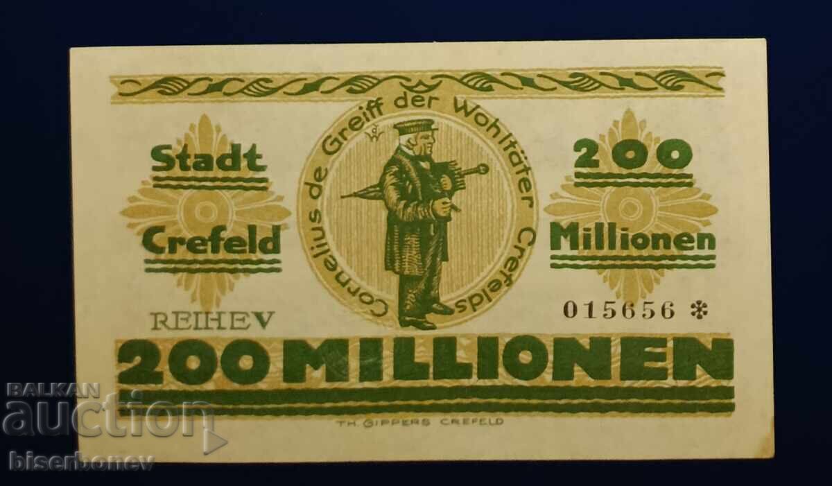 Germany, 200 Million Mark Krefeld 1923, UNC with price 14.00 BGN | € 7.16 Germany, 200 Million Mark Krefeld 1923, UNC with price 14.00 BGN | € 7.16
