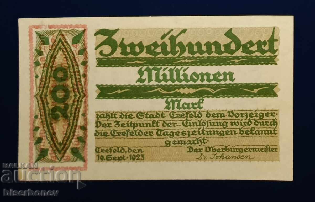 Germany, 200 Million Mark Krefeld 1923, UNC Germany, 200 Million Mark Krefeld 1923, UNC