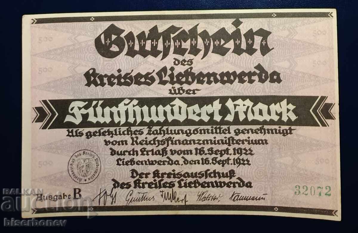 Germany, Германия 500 марки Либенверда 1922 г, XF