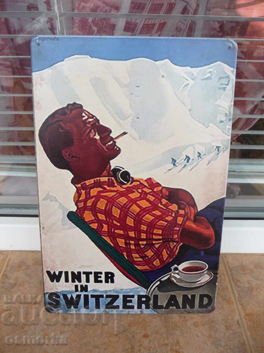 Метална табела разни Зима в Швейцария ски почивка ваканция с Метална табела разни Зима в Швейцария ски почивка ваканция с