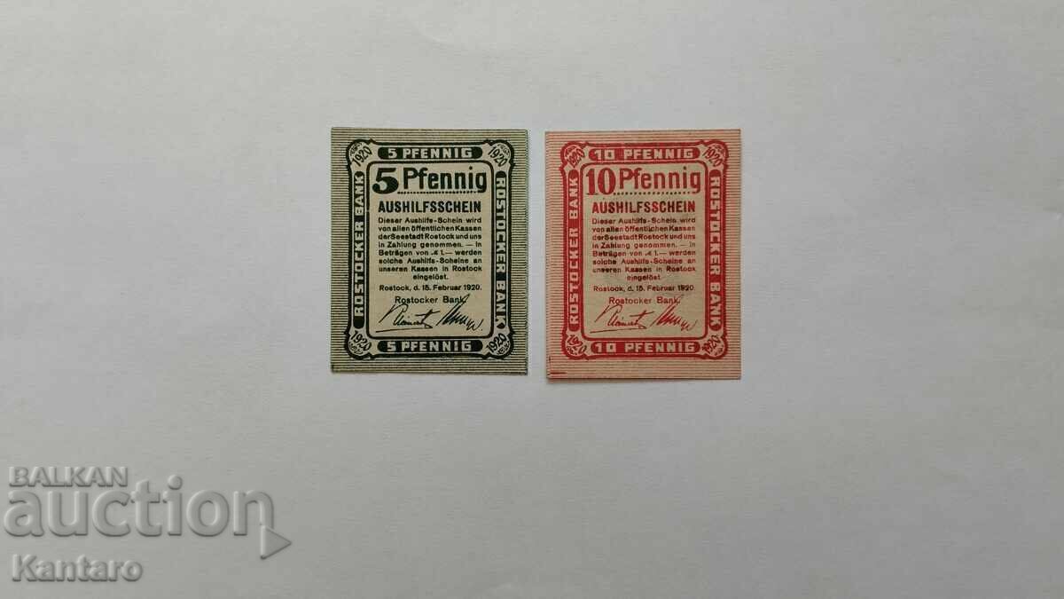 Auction Banknote - GERMANY - 5 + 10 Pfennig - 1920 - Rostock - UNC Auction Banknote - GERMANY - 5 + 10 Pfennig - 1920 - Rostock - UNC