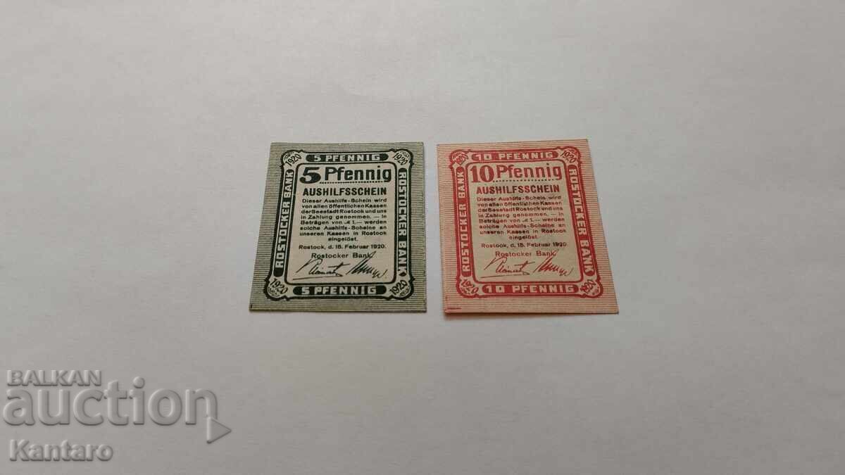 Delivery of Banknote - GERMANY - 5 + 10 Pfennig - 1920 - Rostock - UNC Delivery of Banknote - GERMANY - 5 + 10 Pfennig - 1920 - Rostock - UNC