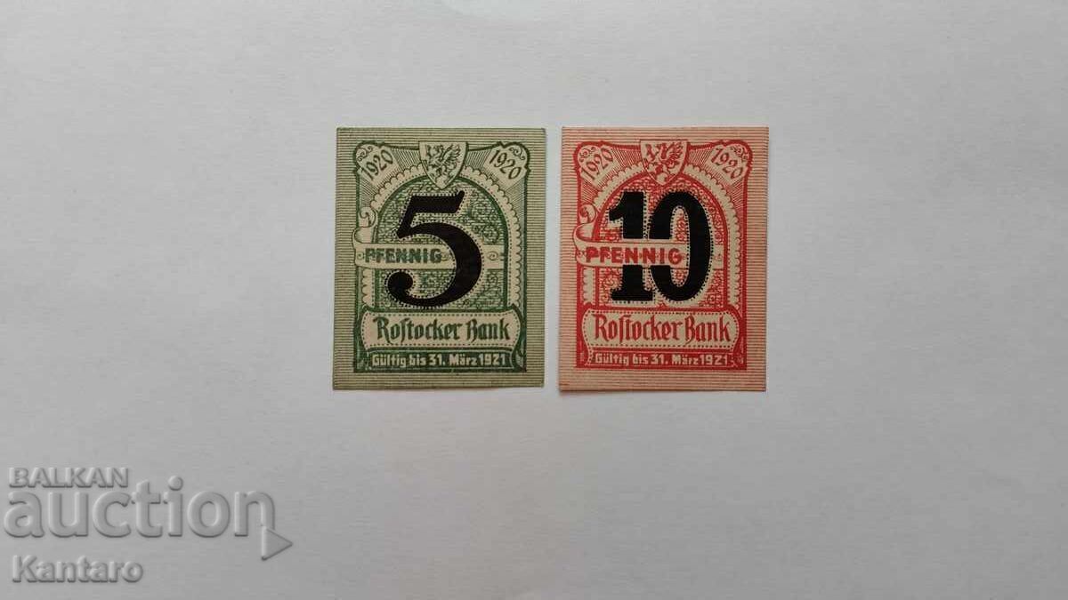 Банкнота - ГЕРМАНИЯ - 5 + 10 пфенига - 1920 г. - Рощок - UNC Банкнота - ГЕРМАНИЯ - 5 + 10 пфенига - 1920 г. - Рощок - UNC