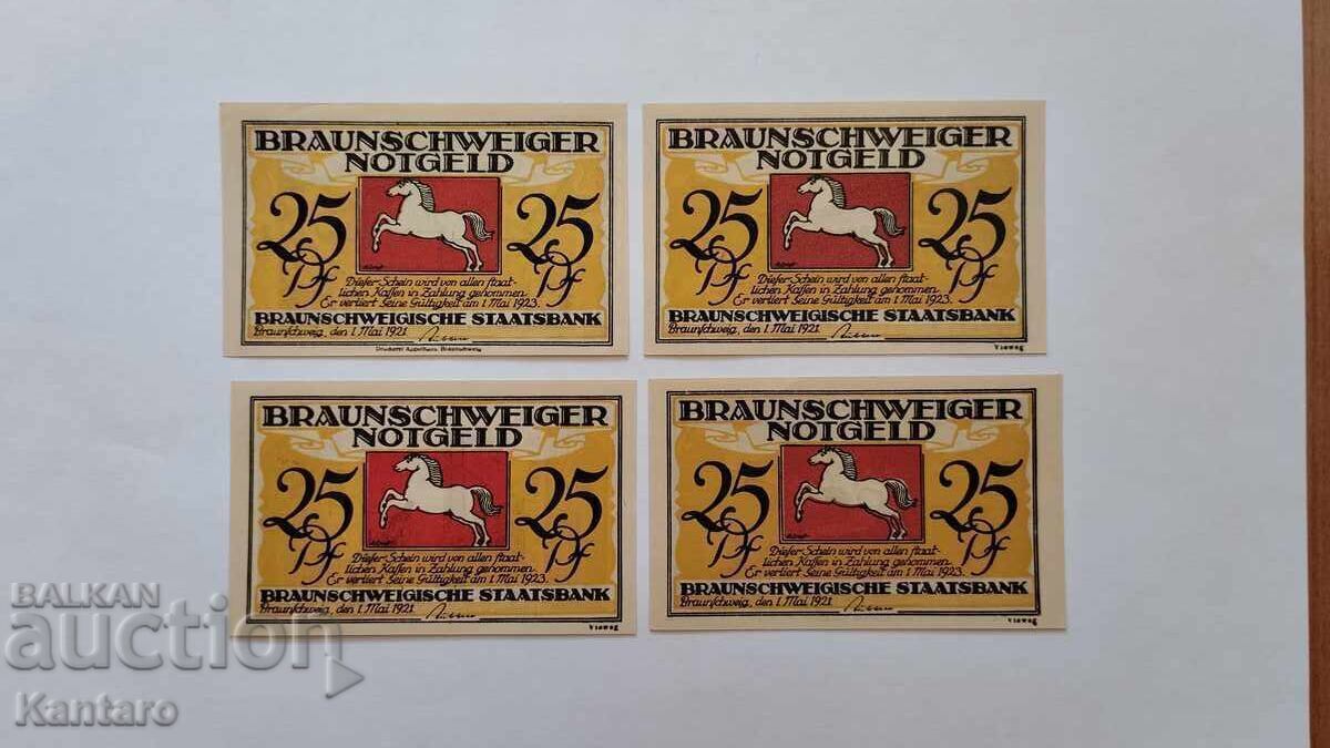 Τραπεζογραμμάτιο - ΓΕΡΜΑΝΙΑ -25 Pfennig-1921- Braunschweig-4 τεμ Τραπεζογραμμάτιο - ΓΕΡΜΑΝΙΑ -25 Pfennig-1921- Braunschweig-4 τεμ