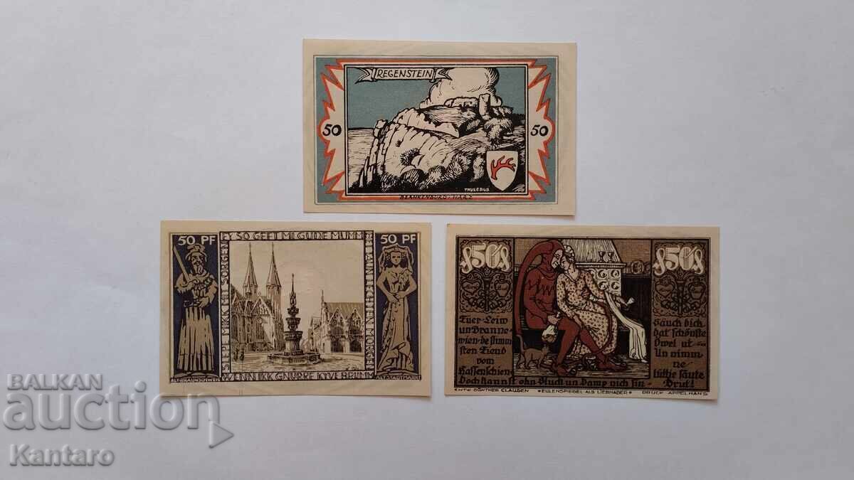 Аукцион Банкнота - ГЕРМАНИЯ -50 пфенига-1921 г.- Брауншвайг-3 бр.UNC Аукцион Банкнота - ГЕРМАНИЯ -50 пфенига-1921 г.- Брауншвайг-3 бр.UNC