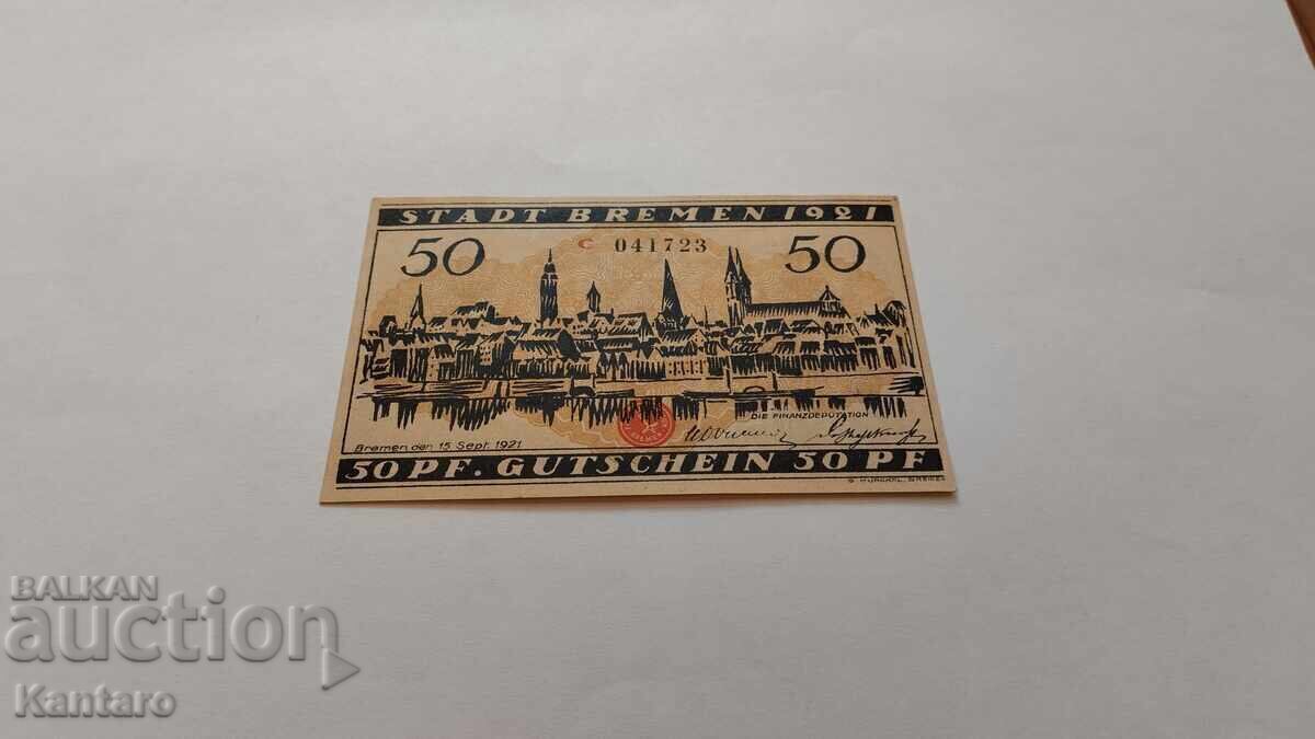 Τραπεζογραμμάτιο - ΓΕΡΜΑΝΙΑ - 50 pfennig - 1921 - Βρέμη - UNC με τιμή 8.00 BGN | € 4.09 Τραπεζογραμμάτιο - ΓΕΡΜΑΝΙΑ - 50 pfennig - 1921 - Βρέμη - UNC με τιμή 8.00 BGN | € 4.09