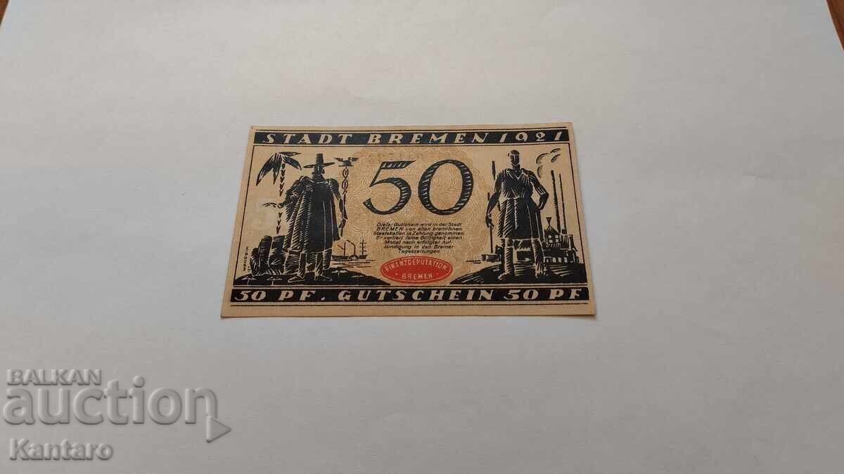 Παράδοση Τραπεζογραμμάτιο - ΓΕΡΜΑΝΙΑ - 50 pfennig - 1921 - Βρέμη - UNC Παράδοση Τραπεζογραμμάτιο - ΓΕΡΜΑΝΙΑ - 50 pfennig - 1921 - Βρέμη - UNC