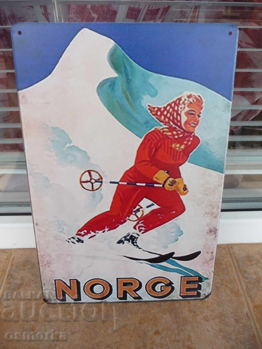 Μεταλλική πινακίδα διάφορες Νορβηγία σκιέρ κατηφορίζει πίστα σκι Μεταλλική πινακίδα διάφορες Νορβηγία σκιέρ κατηφορίζει πίστα σκι