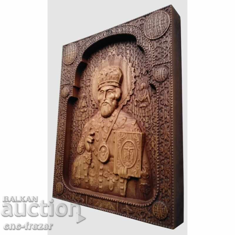 Дърворезба икона "Николай Чудотворец" с цена 90.00 лв. | € 46.02