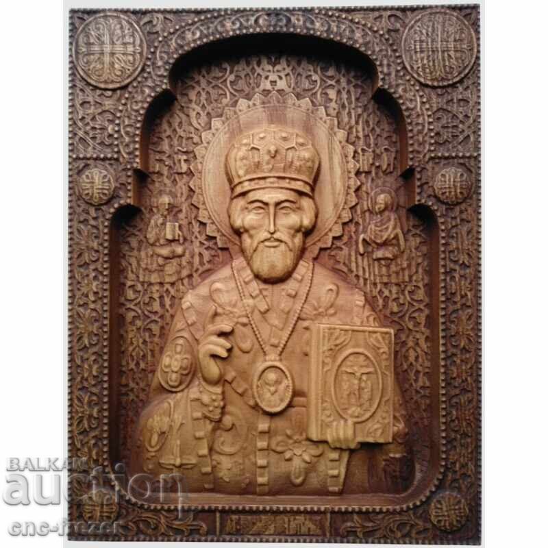 Дърворезба икона "Николай Чудотворец"