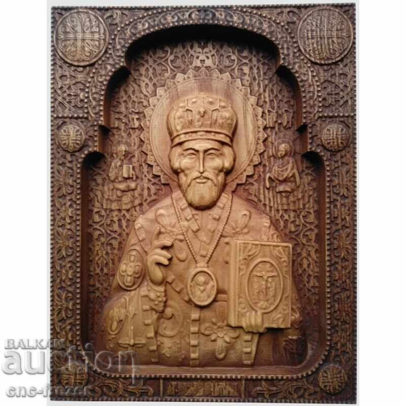 Дърворезба икона "Николай Чудотворец" Дърворезба икона "Николай Чудотворец"