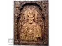 Icoană sculptată în lemn "Nicolae Făcătorul de Minuni"