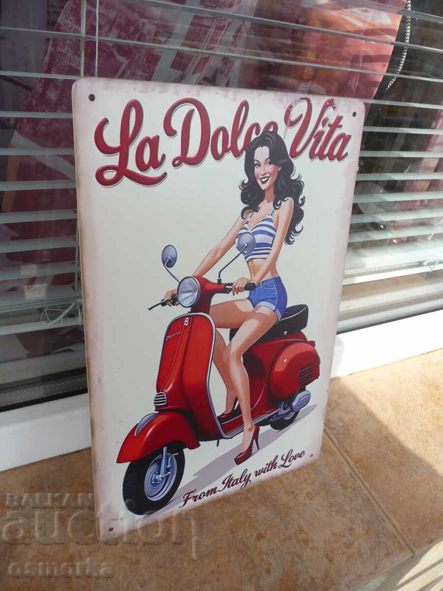 Μεταλλική πινακίδα μηχανή μοτοποδήλατο σκούτερ ιταλίδα σέξι γκόμενα με τιμή 18.00 BGN | € 9.20 Μεταλλική πινακίδα μηχανή μοτοποδήλατο σκούτερ ιταλίδα σέξι γκόμενα με τιμή 18.00 BGN | € 9.20