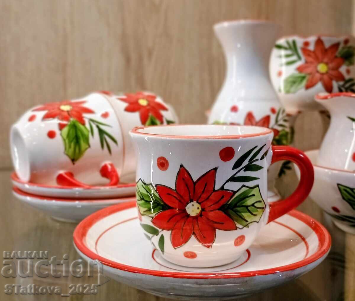 Livrarea Set de cafea scurtă din ceramică, pictat manual Livrarea Set de cafea scurtă din ceramică, pictat manual