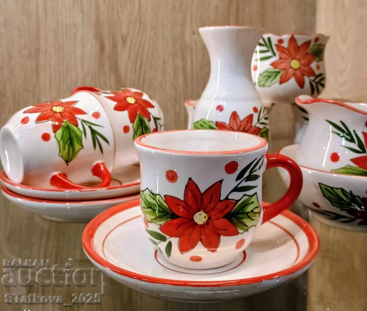 Set de cafea scurtă din ceramică, pictat manual Set de cafea scurtă din ceramică, pictat manual