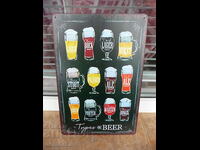 Placă metalică Tipuri de bere în pahare halbe blondă brună roșie