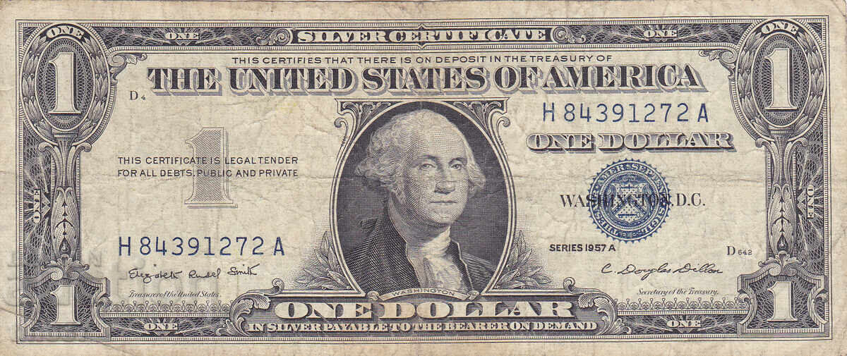 tino37- САЩ /USA/- 1 ДОЛАР-/SILVER CERTIFICATE/ - 1957г с цена 14.90 лв. | € 7.62 tino37- САЩ /USA/- 1 ДОЛАР-/SILVER CERTIFICATE/ - 1957г с цена 14.90 лв. | € 7.62