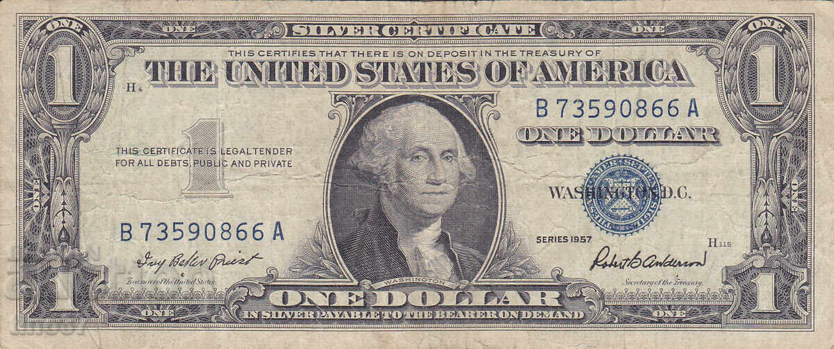 tino37- САЩ /USA/- 1 ДОЛАР-/SILVER CERTIFICATE/ - 1957г с цена 13.90 лв. | € 7.11 tino37- САЩ /USA/- 1 ДОЛАР-/SILVER CERTIFICATE/ - 1957г с цена 13.90 лв. | € 7.11