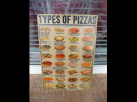 Μεταλλική πινακίδα φαγητού Είδη πίτσας Μαργαρίτα Καλτσόνε Πιπερόνι